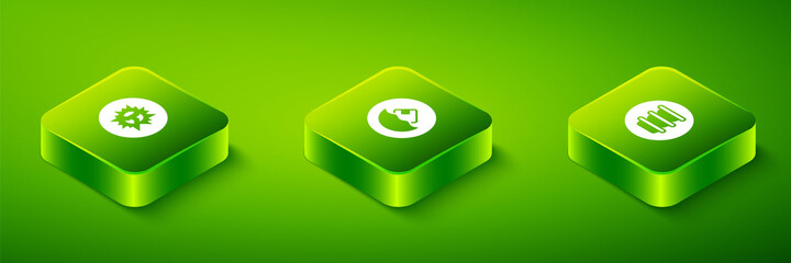 Set Isometric Carton cardboard box, Bowl and Bomb explosion icon. Vector