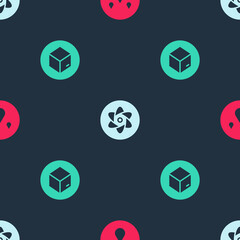 Set Water drop, Test tube and flask and Carton cardboard box on seamless pattern. Vector