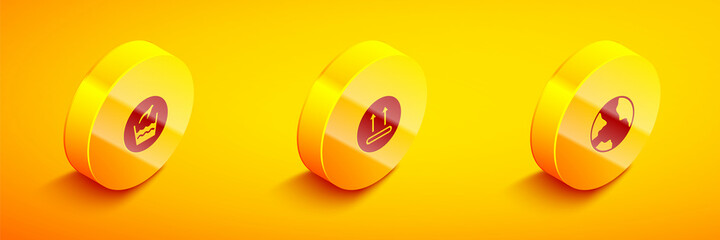 Set Isometric Hand wash laundry, Temperature and Worldwide icon. Vector