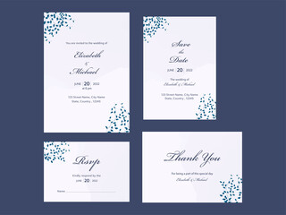 Wedding Invitation Suite With Four Options On Blue Background.