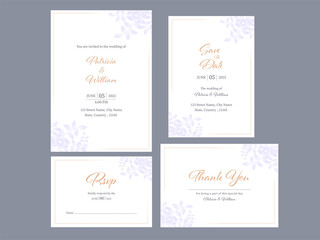 Fototapeta na wymiar Set Of Wedding Invitation Card Template Layout In White Color.