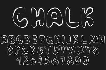 Set of retro hand drawn alphabet letters drawing with white chalk on black chalkboard Simple vector illustration