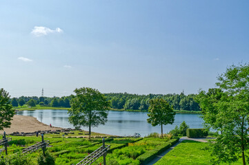 Blick auf den Horstmarer See im Seepark in Lünen - obrazy, fototapety, plakaty