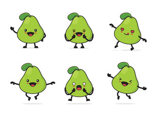 pear cartoon with different facial expressions and poses