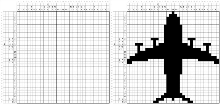 Airplane Icon Nonogram Pixel Art M_2107001