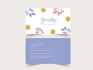 Floral Business Or Visiting Card In Front And Back Side.