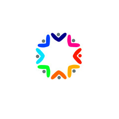 COLORFUL PEOPLE TEAM SIGN, SYMBOL, LOGO ISOLATED ON WHITE