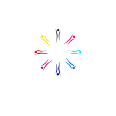 COLORFUL PEOPLE TEAM SIGN, SYMBOL, LOGO ISOLATED ON WHITE