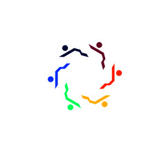 COLORFUL PEOPLE TEAM SIGN, SYMBOL, LOGO ISOLATED ON WHITE