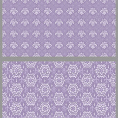 Purple background patterns with floral elements. Set. Suitable for decorating book covers, posters, wallpapers, invitations, postcards. 