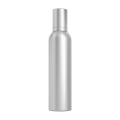 Spray can. Hairspray aerosol bottle, cosmetic mockup blank. Aluminum cylinder tube, silver chrome container. Realistic paint tin design, metalic freshener illustration