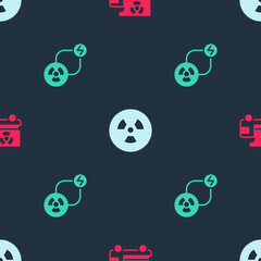 Set Truck with radiation materials, Radioactive and exchange energy on seamless pattern. Vector