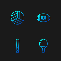 Obraz premium Set line Racket for playing table tennis, Baseball bat, Volleyball and American Football. Gradient color icons. Vector