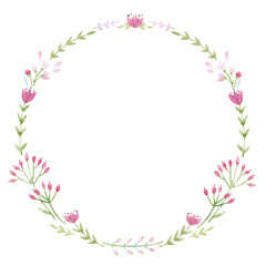Obraz na płótnie Canvas Beautiful floral wreath with cute watercolor hand drawn abstract wild flowers and bird. Stock illustration.