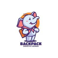 Vector Logo Illustration Backpacker Elephant Mascot Cartoon Style.