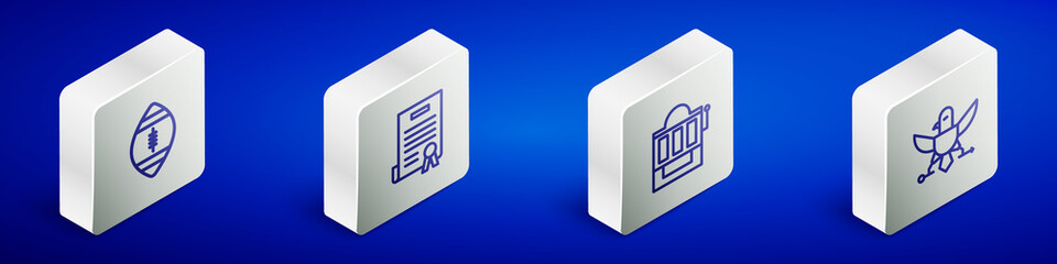 Set Isometric line American Football ball, Declaration of independence, Slot machine and Eagle icon. Vector