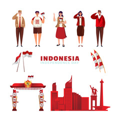 Indonesia's independence day on flat illustration assets vector resources