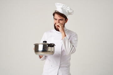 professional chef pot in hand cooking service job