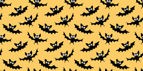 Flying bats seamless pattern. Cute Spooky vector Illustration. Halloween backgrounds and textures in flat cartoon gothic style. Black silhouettes animals