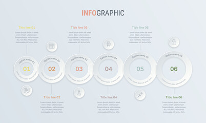 Vintage colors vector infographics timeline design template with rounded elements. Content, schedule, timeline, diagram, workflow, business, infographic, flowchart. 6 steps infographic.
