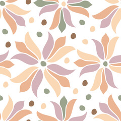 Vector seamless colorful design pattern botanical cute spring herbs and flowers in pastel tones