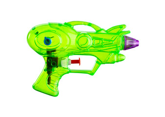 futuristic green water gun toy isolated on white background