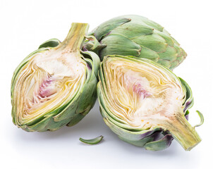 Obraz premium Artichoke flower edible buds isolated on white background.