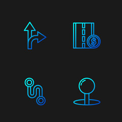 Set line Push pin, Route location, Road traffic sign and Toll road. Gradient color icons. Vector
