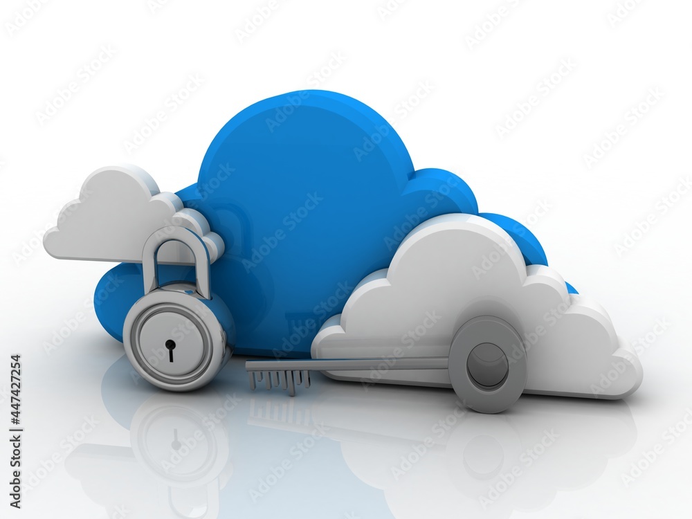 Poster 3d rendering cloud computing, security