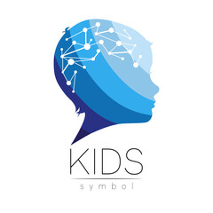 Children Vectot Logo Care Sign or Symbol. Silhouette profile human head. Concept logo for people, children, autism, kids, therapy, clinic, education. Template symbol modern design isolated on white - 447427424