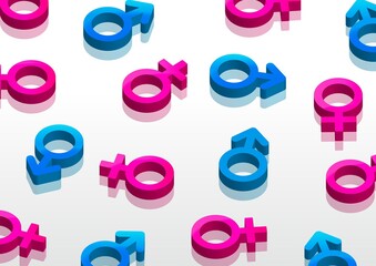 立体的な男女の性別記号が並ぶイラスト