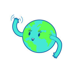 Happy Planet Earth Wave Hello. Modern Flat Vector Illustration. Social Media Template.