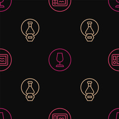 Set line Microwave oven, Test tube and flask and Fragile broken glass on seamless pattern. Vector