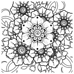 Mehndi flower for henna, mehndi, tattoo, decoration. decorative ornament in ethnic oriental style. doodle ornament. coloring book page.