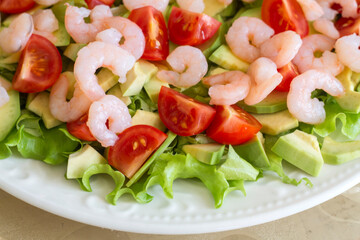 light salad with avocado and shrimp