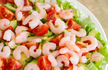 light salad with avocado and shrimp