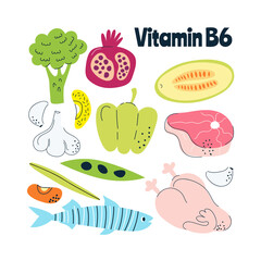 The main food sources of vitamin B6. Healthy food concept.