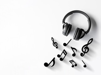 music lovers background. headphones on a white table