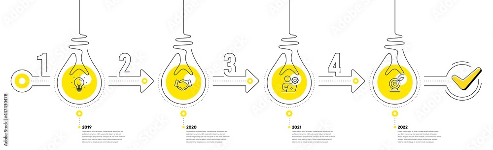 Poster lightbulb journey path infographics. business infographic timeline with 4 steps. workflow process di