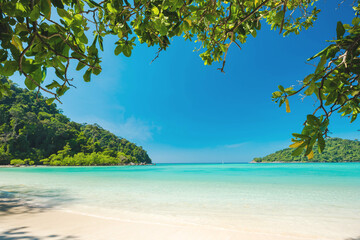 Wonderful white sand beach for relaxation located similan island, Clean and bright sandy tropical beach