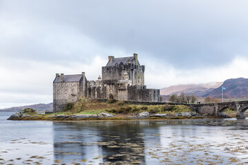 Naklejka na ściany i meble Eilean Donan Castle, Dornie, Kyle of Lochalsh in Scottish Highlands.