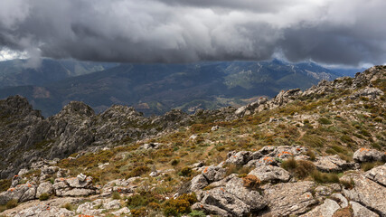 views from the top of the Sierra Prieta peak, on a cloudy day, in Casarabonela, Malaga province. Andalusia, Spain