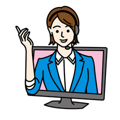 画面から飛び出すコールセンタースタッフ
