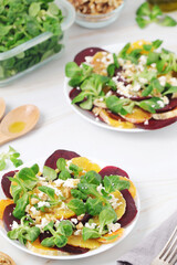 Beetroot and oranges fresh vegetarian salad