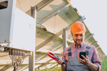 Engineer doing check up in solar panels