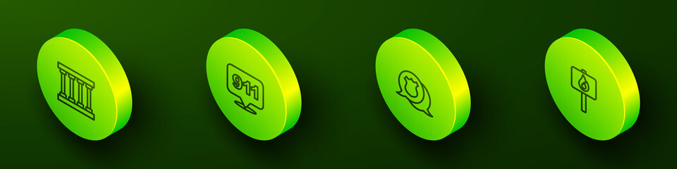 Set Isometric line Prison window, Telephone call 911, Police badge and Protest icon. Vector