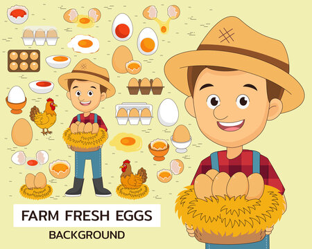 Farm fresh eggs concept background. Flat icons.