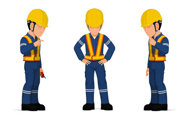 set of worker is watching something on the floor