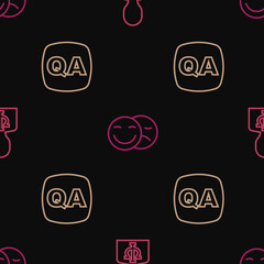 Set line Psychology, Psi, Question and Answer and Comedy tragedy masks on seamless pattern. Vector