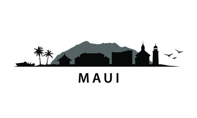 Maui Hawaii American Island in USA Skyline Landscape Vector Graphic